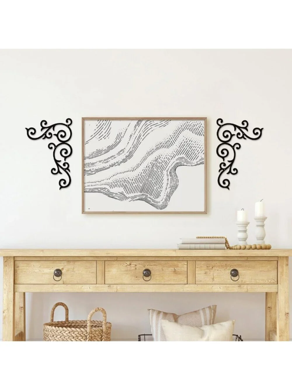 Rustic 4-Piece Metal Scroll Wall Decor | Antique Wrought Iron Medallion Set